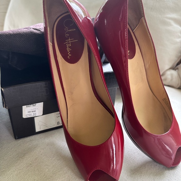 Cole Haan Women's Red Peep Toe Pumps - Picture 3 of 14